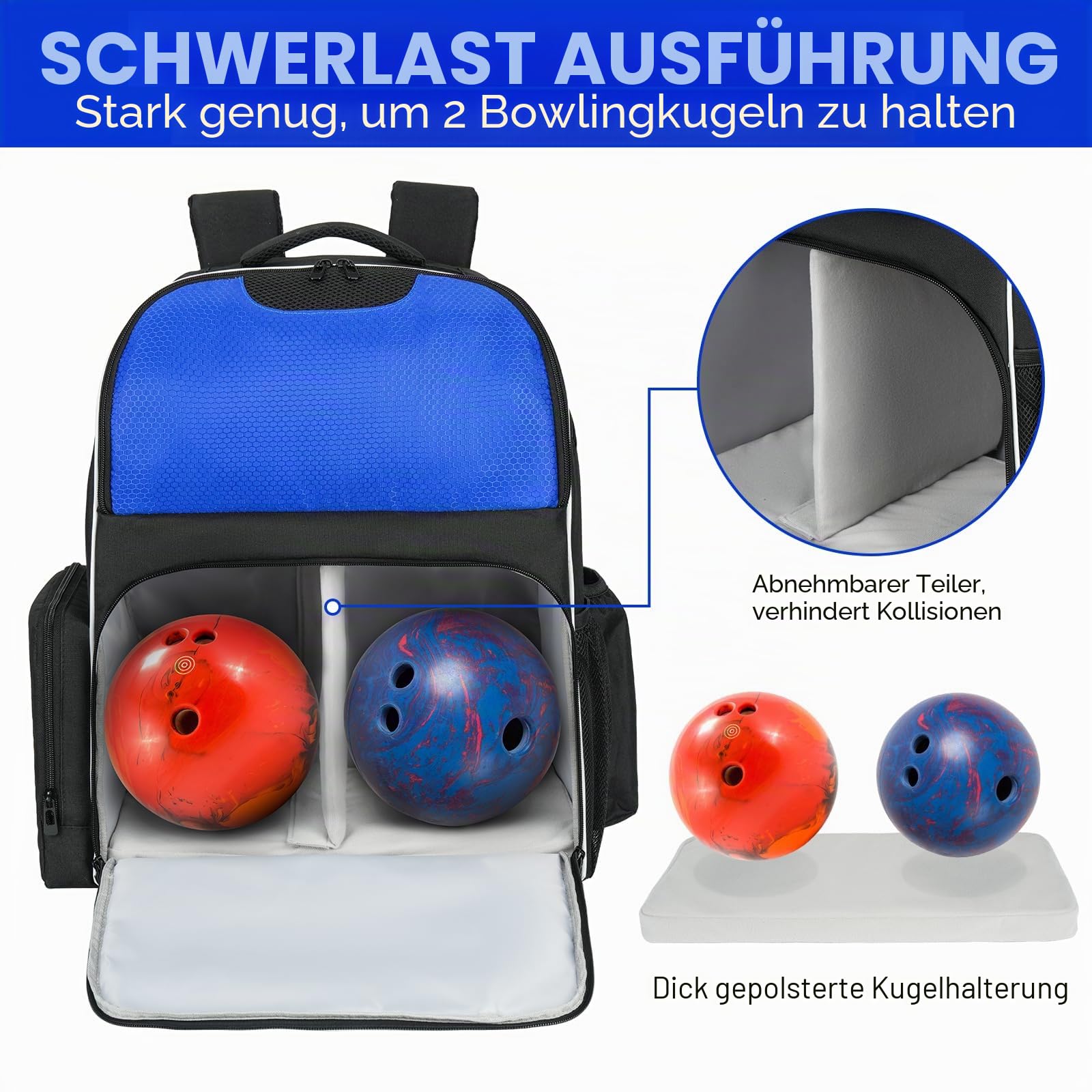 Bowling Backpack, Bowling Ball Bag for Bowling Accessories, Fits A Pair of Bowling Shoes Up to Size 16 for Men
