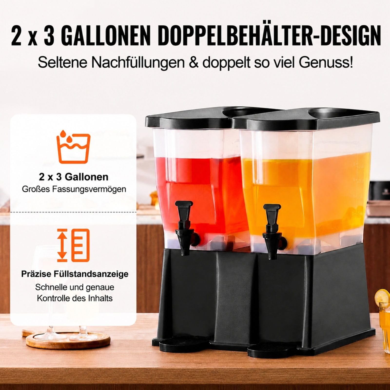2er Set Getränkespender aus Kunststoff mit Ständer Zapfhahn und Deckel für Partys Restaurants Hotels Saft Eistee Limonade und Wasser