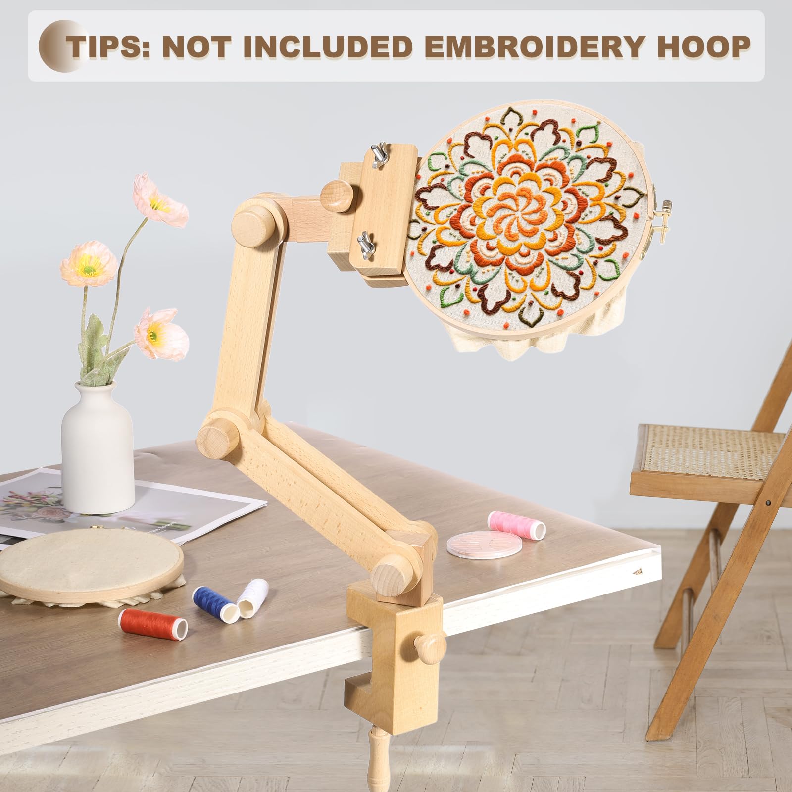 PATIKIL Adjustable Embroidery Hoop Stand - Beech Wood Hands-Free Holder, 360° Rotation, Fits Various Hoop Sizes - View #7