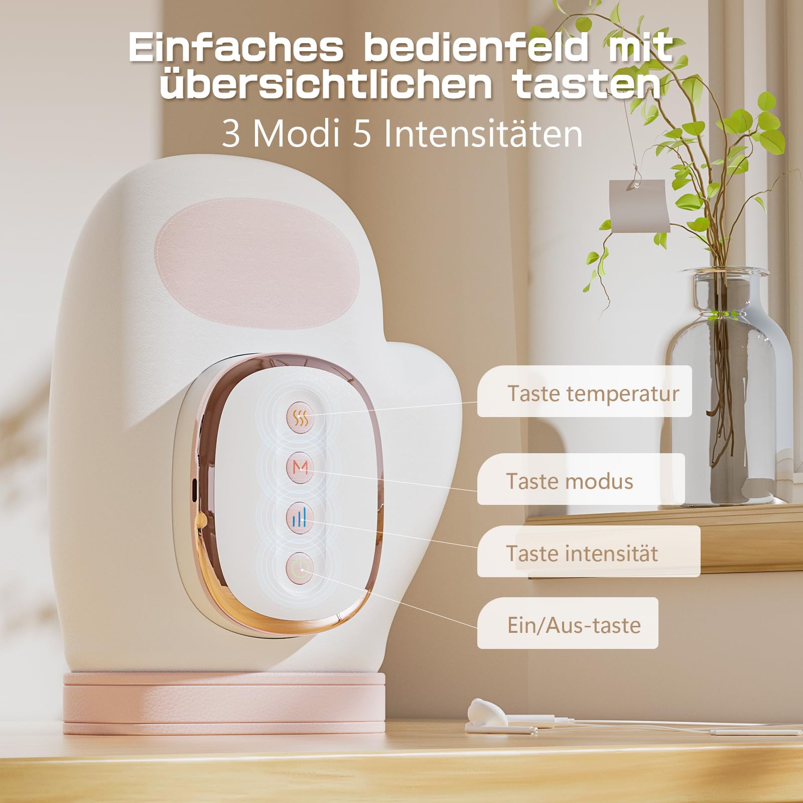 Handmassagegerät Rosa Mit Wärme, 3Modi & 5 Intensitätsstufen