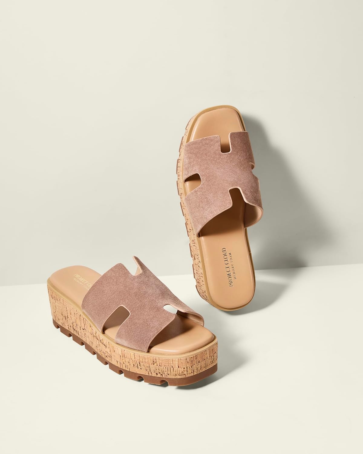 Project Cloud 100% Genuine Leather Wedge Platform Sandals Women Footwear - Memory Foam Insole and Non-Slip Platform Slides for Women - Lightweight Womens Sandals (MILA)