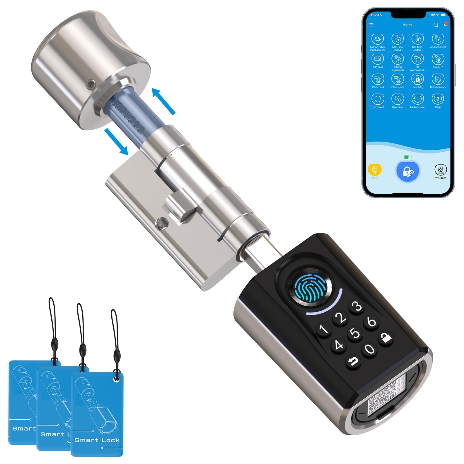RUILON ToucA51 Serrure connectée à code 30x30 - Cylindre empreinte digitale | Serrure biometrique IP65 avec 3 cartes RFID, portes 30-75 mm, Facile à installer, Maison Chambre, Clavier rétroéclairé