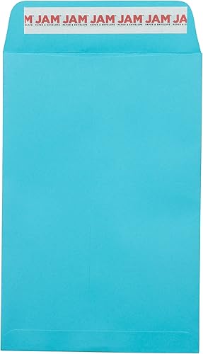 JAM PAPER Sobres de catálogo de colores de extremo abierto de 6 x 9 con cierre de despegar y sellar, color azul, paquete de 50 unidades