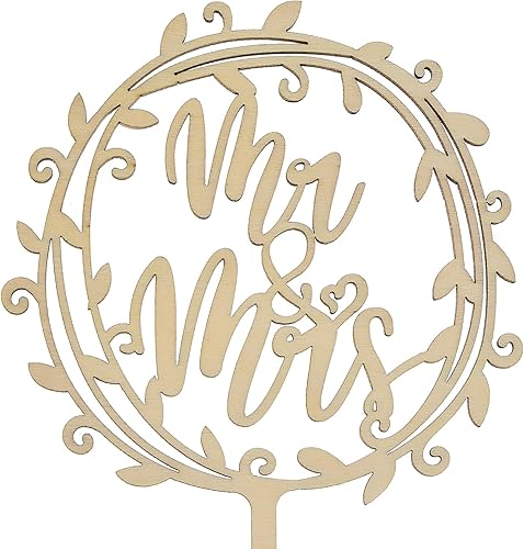 Miniatura 4 de 1 pieza de decoración para tartas de Mr & Mrs con hojas de madera, coronas de boda, compromiso, tartas para despedidas de soltera, fiestas de