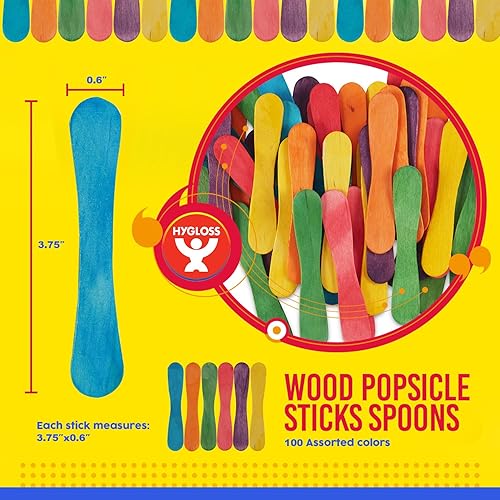 Miniatura 5 de Hygloss Products Palitos de artesanía de colores  Palitos de paletas de madera vibrantes, cucharas - 3.75 pulgadas, 100 colores mezclados