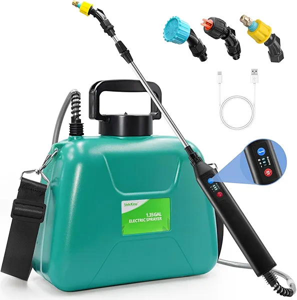 SideKing Battery Powered Sprayer 1.3 Gallon, Lightweight Electric Garden Sprayers in Lawn and Garden, 3 Mode Automatic Cordless Weed Sprayer for Yard, Pesticide, Watering, Cleaning