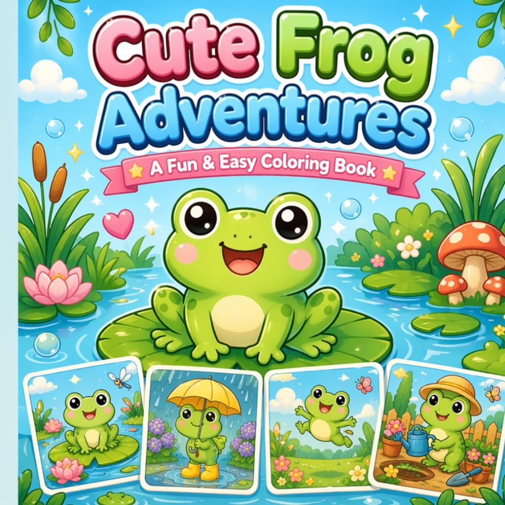 Cute Frog Adventures: A Fun & Easy Coloring Book