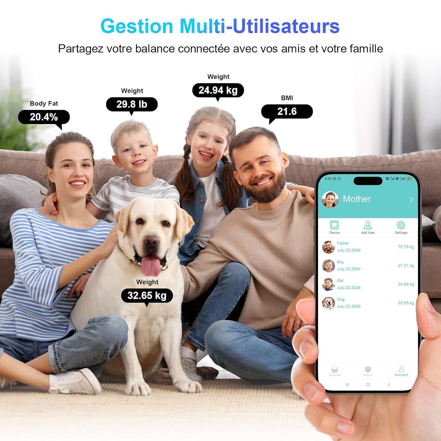Healthkeep Pèse Personne Numériques, Balance Connectée Bluetooth Impédancemètre avec 13 Données Corporelles (BMI/Graisse Corporelle/Masse Osseuse/BMR/Muscle/Eau) pour APP Max 180kg