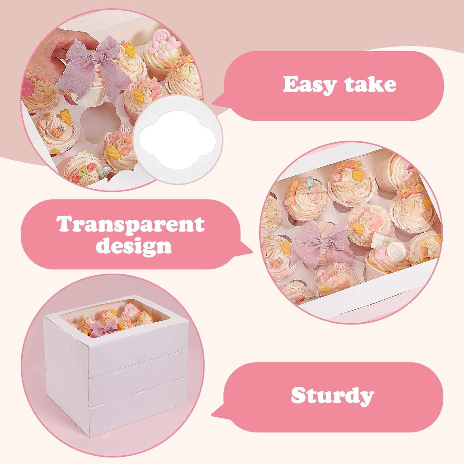 Moretoes 7PCS 12 Count Cupcake Boxes, Bakery Carrier with Window,Auto-Popup