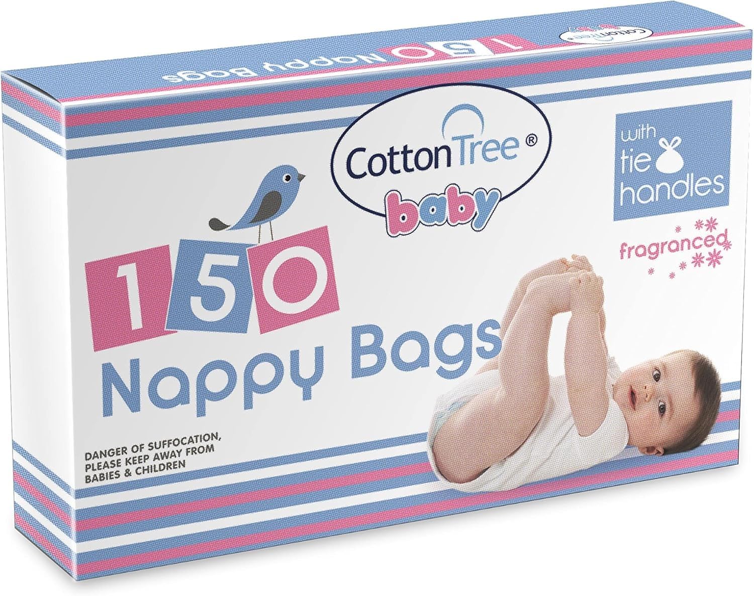 ANGIX Scented Nappy Bags with Tie Handles | Fragranced Diaper Waste Sacks for Home & Travel | Baby Disposable Nappy Changing Bin Bags (1)