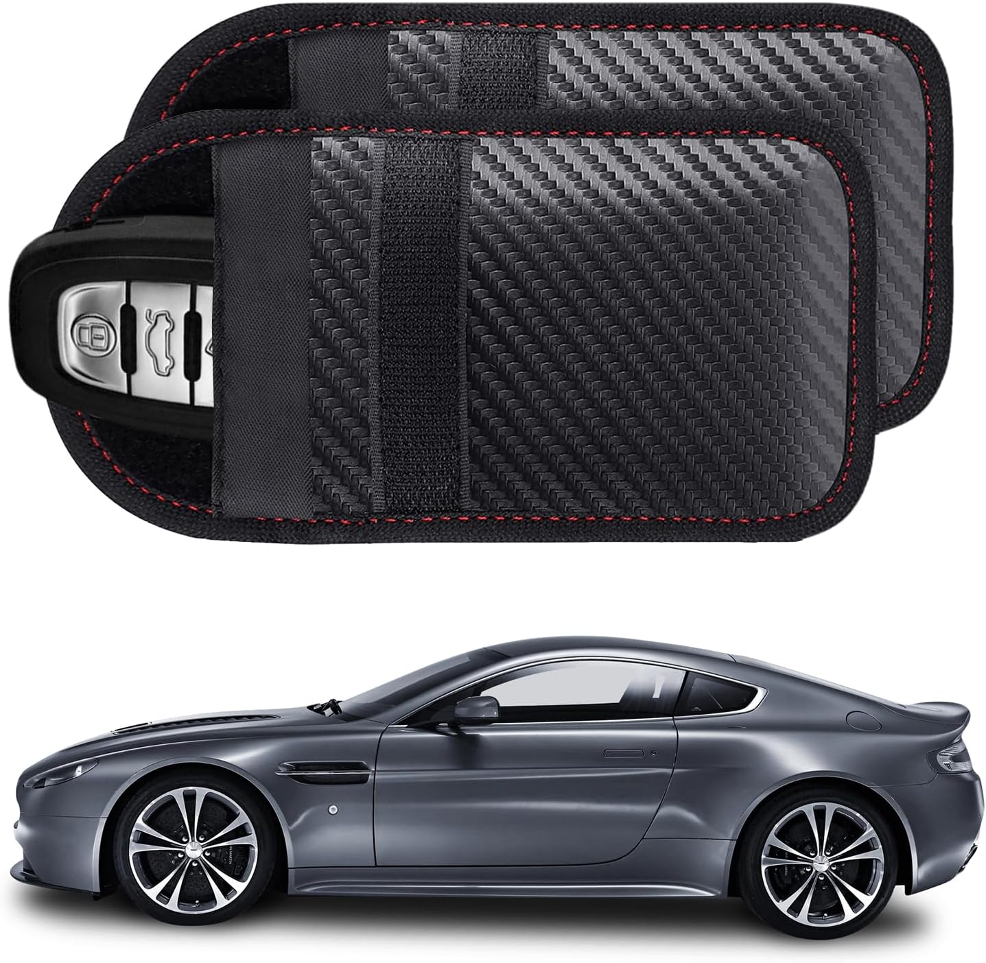 Kewucn 2 Pack Faraday Bag for Key Fob, RFID Signal Blocking Key Fob Protector and Anti-Hacking Faraday Cage, Carbon Fiber Anti-Theft Car Keys Faraday Pouch, Premium Car Key Safe Protector (Small)