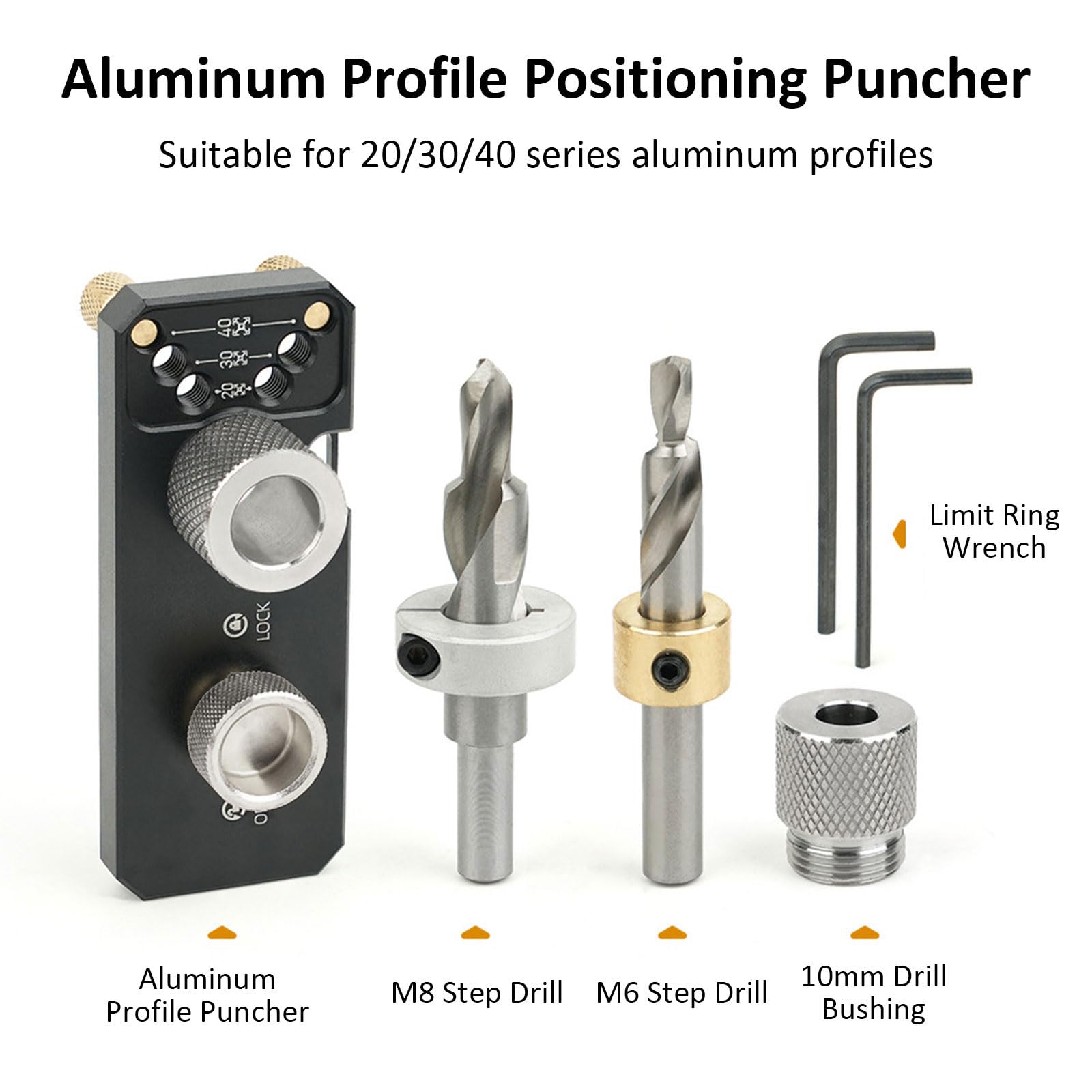 Aluminium Bohrlehre, Aluminium Profil Bohrhilfe Aluprofil Bohrlocher Locator mit M6/M8 Stufenbohrer, Selbstzentrierendes Bohrführung Stanzer Locator für Aluprofile Der 2020, 2040, 3030, 3060 und 4040