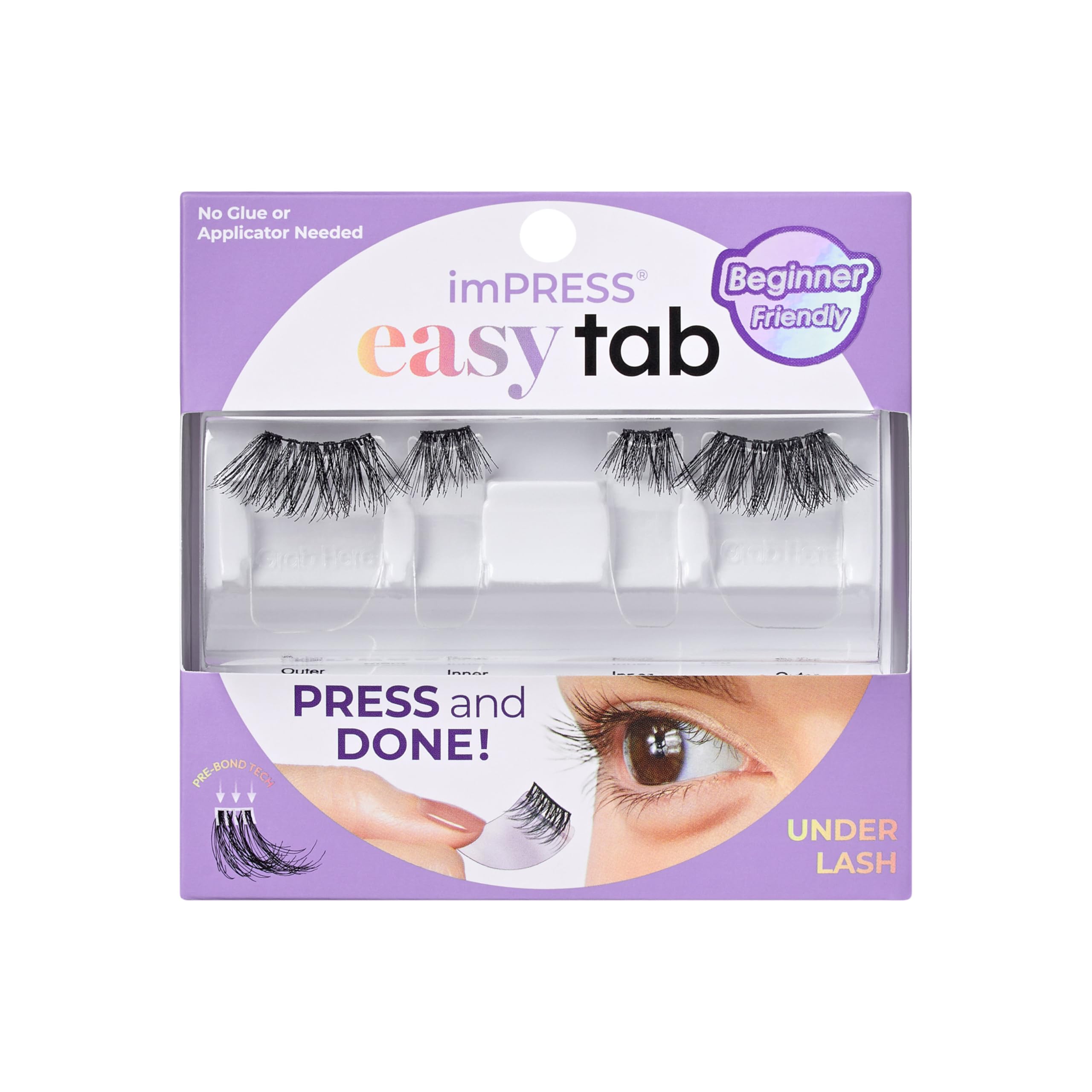 KISS imPRESS Falsies Easy Tab Press On Self Adhesive Eyelashes, Black, 'Demi Wispy', 1 Pair of 8mm-10mm Inner Natural Volume Eyelash Clusters & 1 Pair