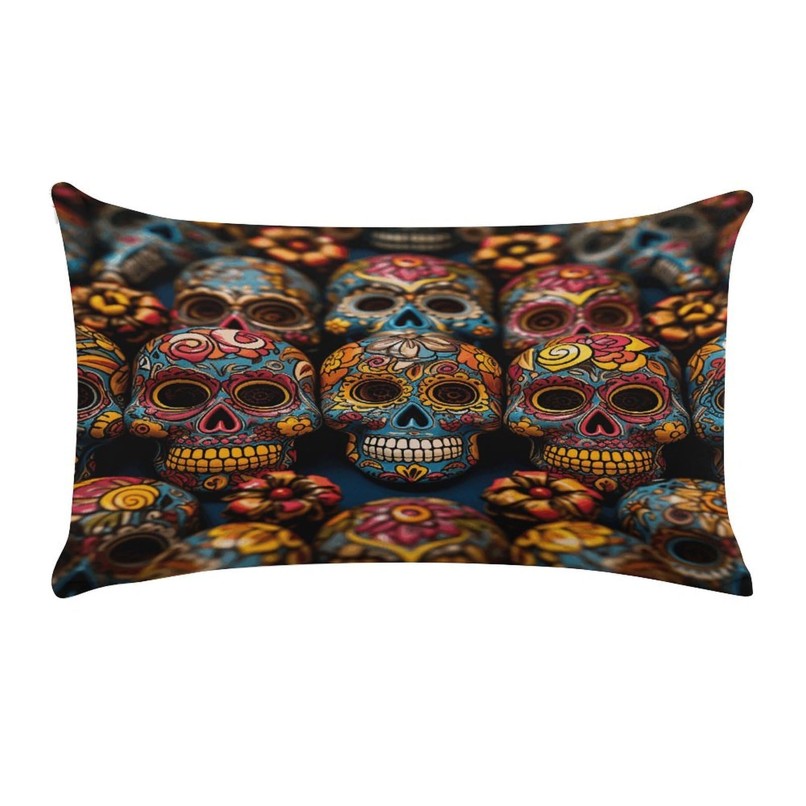 VstaDank Colorful Sugar Skulls Throw Pillow Cover Rectangular Lumbar Throw Pillow Case Soft Farmhouse Accent Decorative Cushion Cases Short Plush Pillowcase with Zipper 12 X 20 Inch