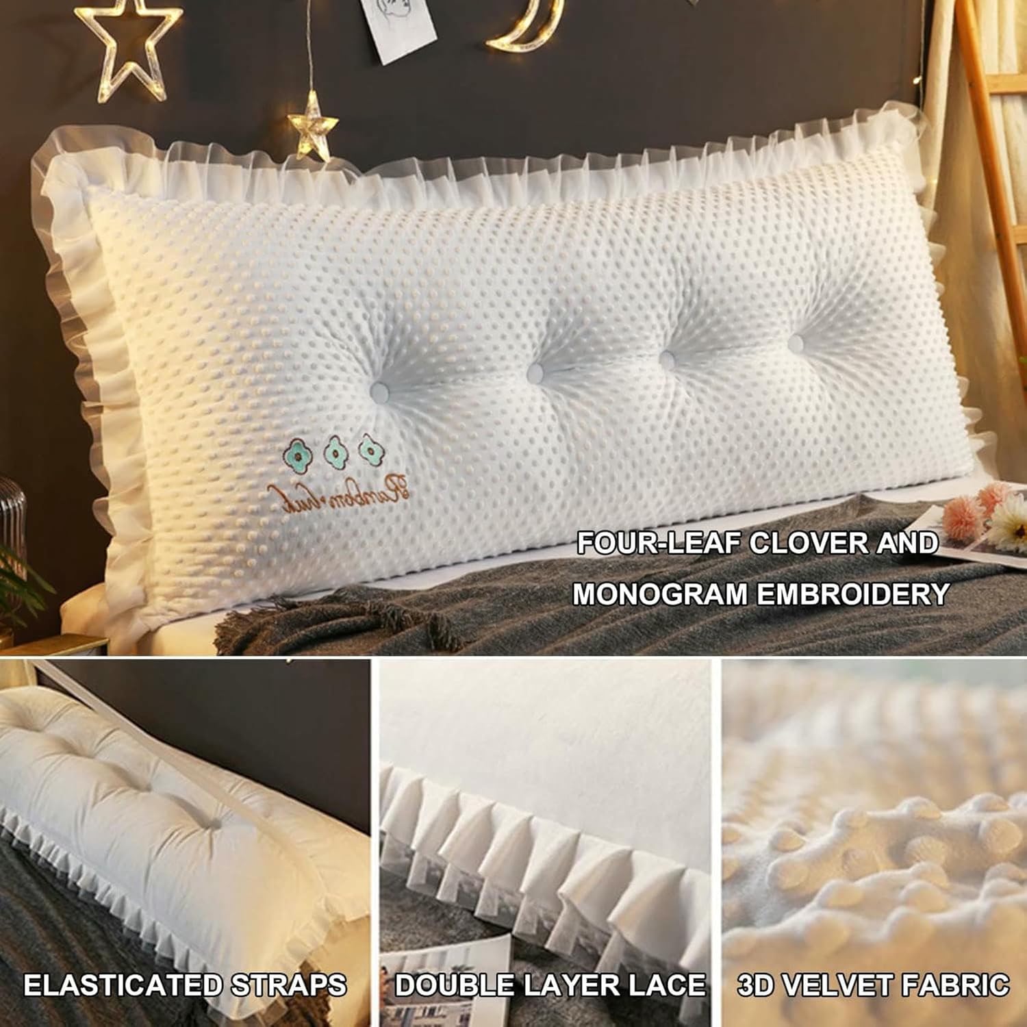 Solid Color Long Headboard Pillow,Reading Bed Rest Wedge Cushion,Large Bolster Positioning Support Pillow Removable Velvet Backrest for Dorm Room Daybed Bed~/