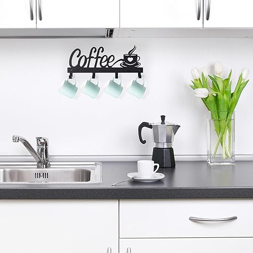 Miniatura 4 de CUKE2BEET Soporte para taza de café montado en la pared, organizador de tazas para barra de café, exhibición de utensilios de cocina