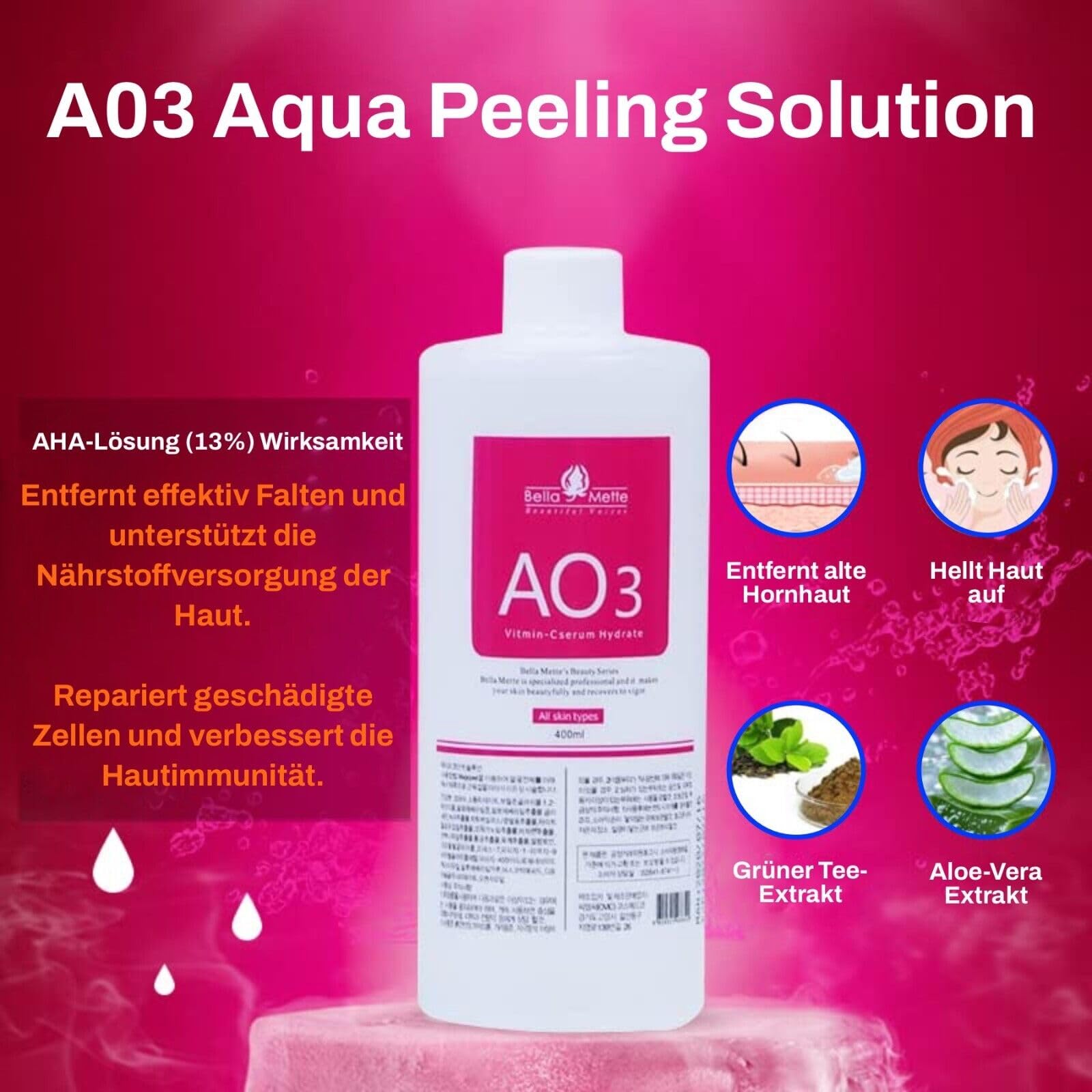 P-Beauty Aquafacial Lösungsset AS1, SA2, AO3 - Kombi Paket für Hydrodermabrasion - Peeling, Feuchtigkeit & Vitamine - Tiefenreinigung & Hautregeneration - Ideal für alle Hauttypen - Komplettset 1200ml