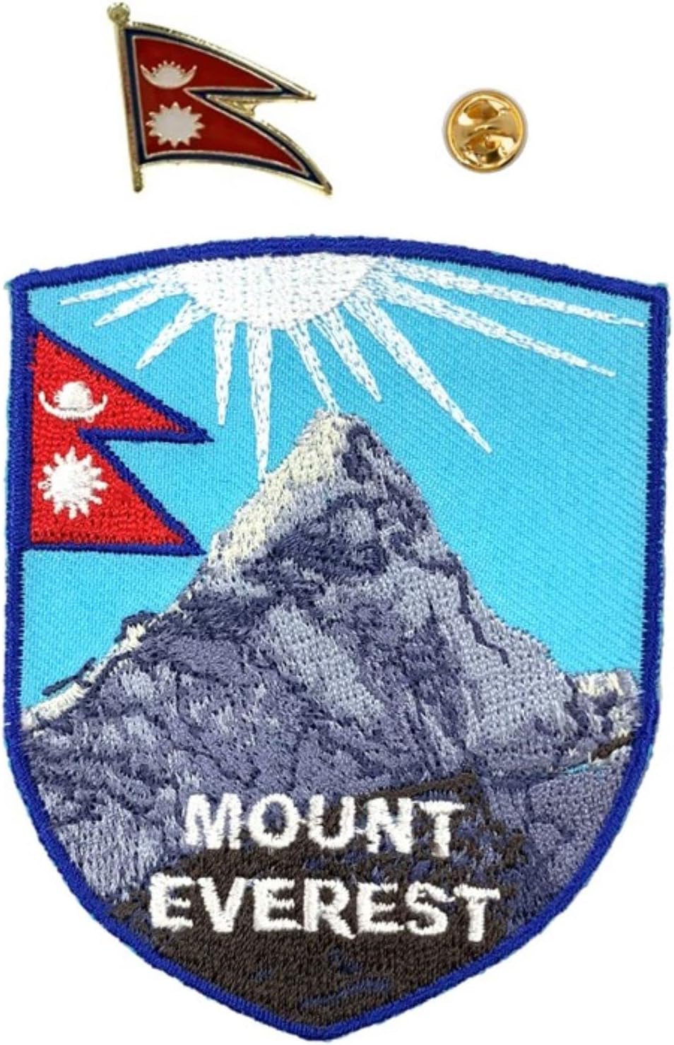 A-ONE 2 PCS Pack-Mount Everest Applique+Nepal Flag Lapel Pin, Patriotic Patch, Landmark Patch, Quality Metal Pin, Decorative Accessories for Bags Shirts Suits, Vintage Patch NO.403P