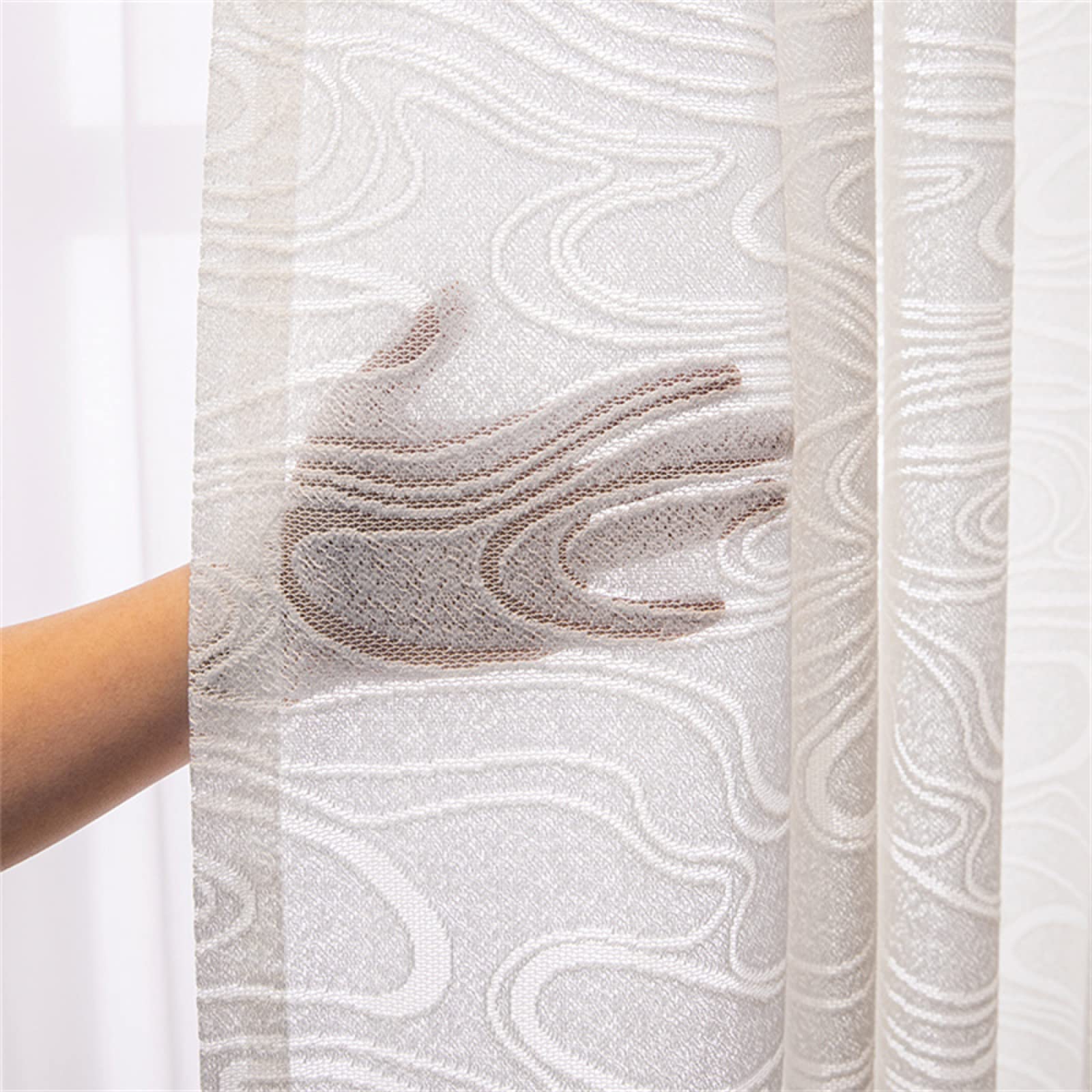 NCWANG Voile Curtain for Bedroom, Sheer Curtains for Living Room, Privacy Protected Curtain, Window Curtain Embroidery for Wedding Arch Party Set of 2, 67" x 55"Drop White Curve