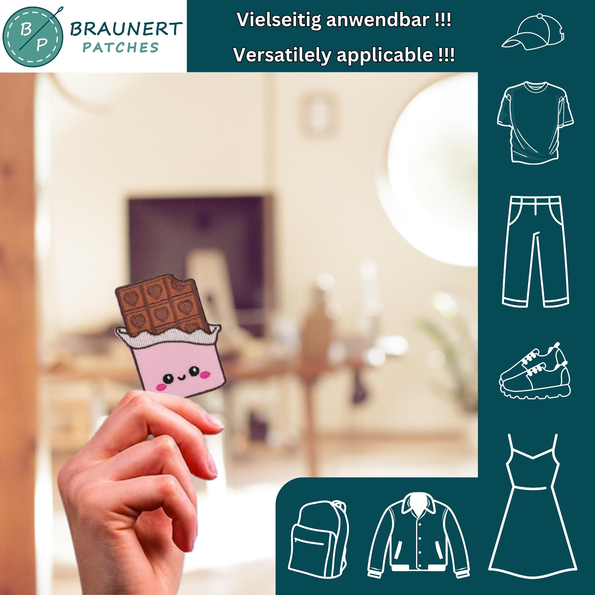 10 Stück Keks-Aufnäher Gestickt – Bügelflicken Mit Augen, 4-6 Cm, Für Jacken, Rucksäcke & Jeans