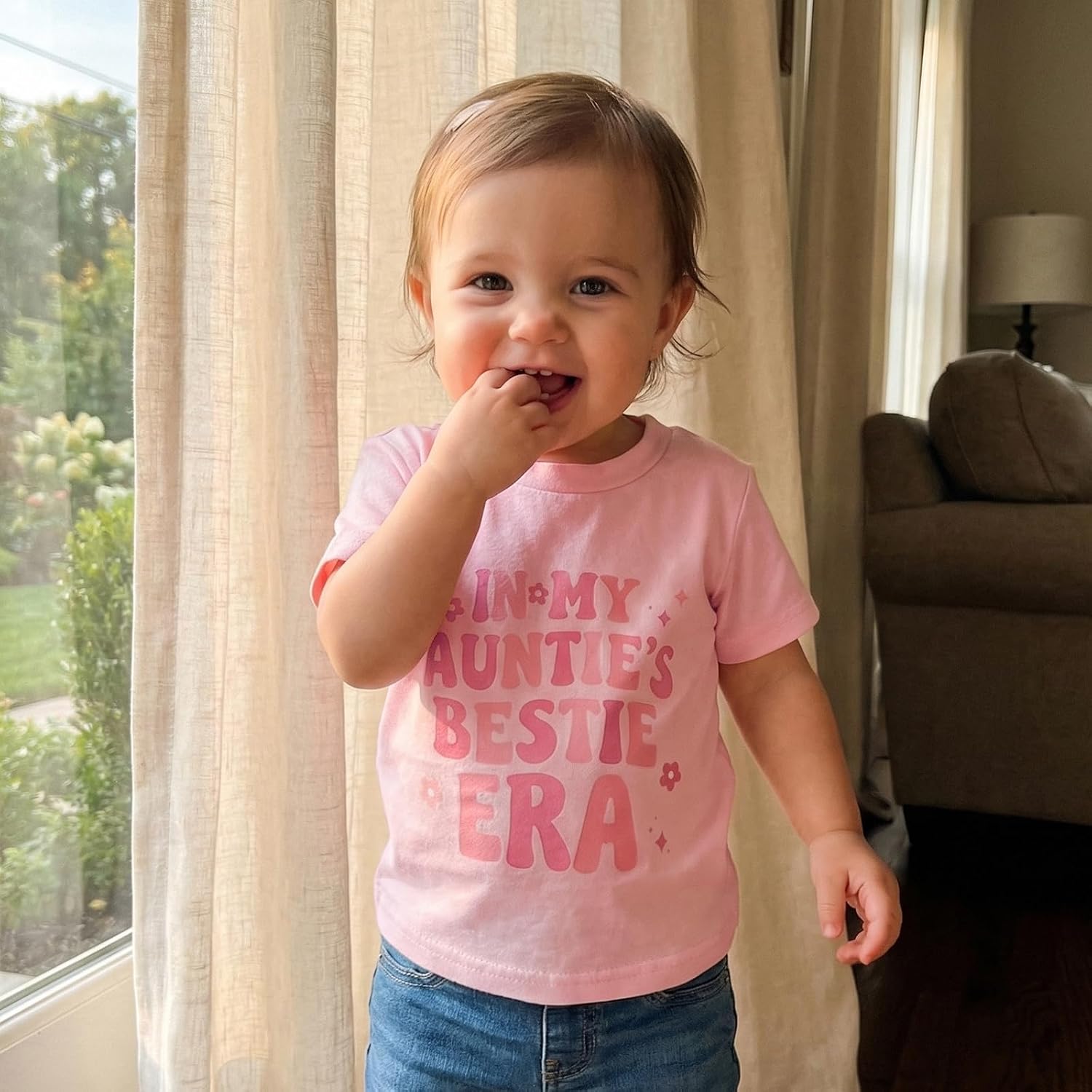 in My Aunties Bestie Era Shirts Toddler Girl Short Sleeve Letter Print Floral Tee Infant Baby Summer Tops