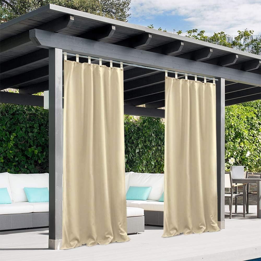Pro Space beige curtains f1 Panel 50"W by 96"L inches for Porch Patio Blackout,Outdoor Curtains for Patio Waterproof Easy to Hang On,Weatherproof Curtains Outdoor Patio Curtains