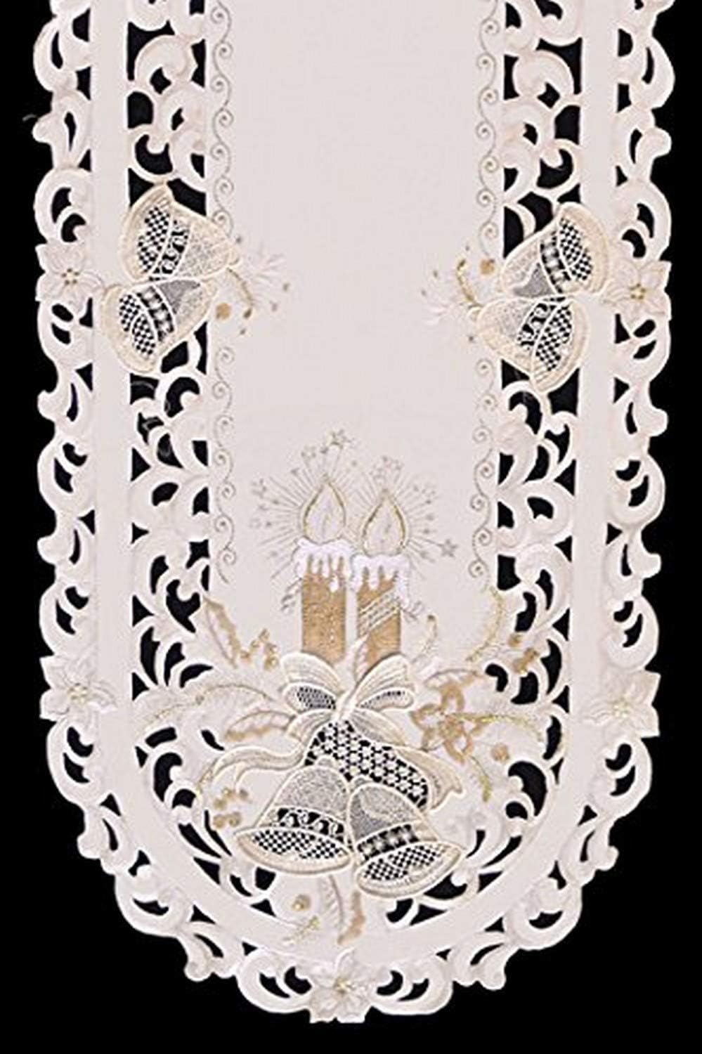 Sainty H8675/E-(16x72) Candles & Bells-Cream Oval Table Runner, 16" x 72"