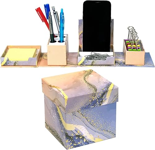 Global Printed Products Organizador de escritorio plegable impreso, incluye soporte para teléfono, compartimentos pequeños, soporte para bolígrafo y