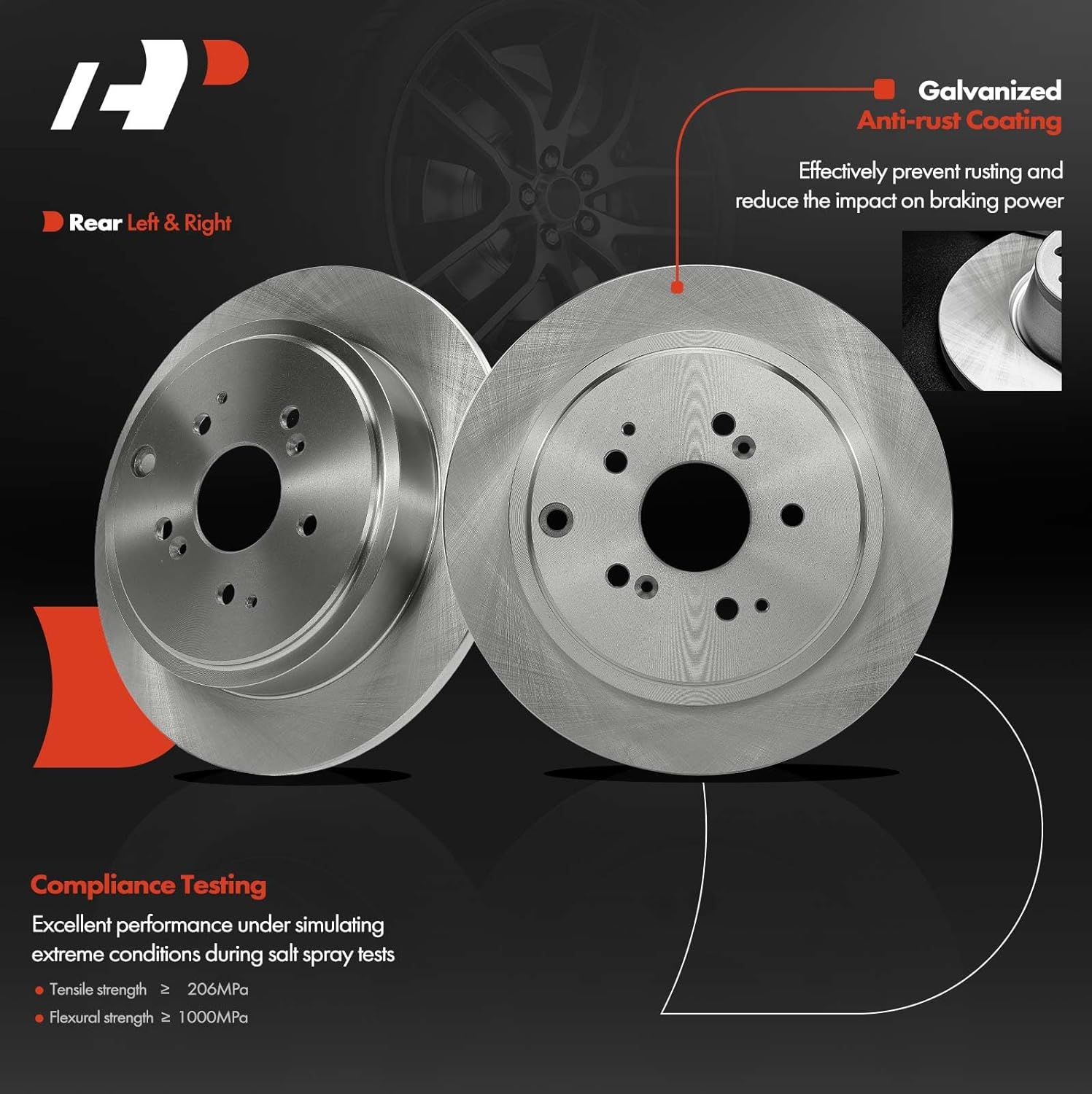 A-Premium 12.32 inch (313mm) Rear Solid Disc Brake Rotors Compatible with Select Honda and Acura Models - Pilot 2003-2008, MDX 2001-2006, 3.5L, 2-PC Set