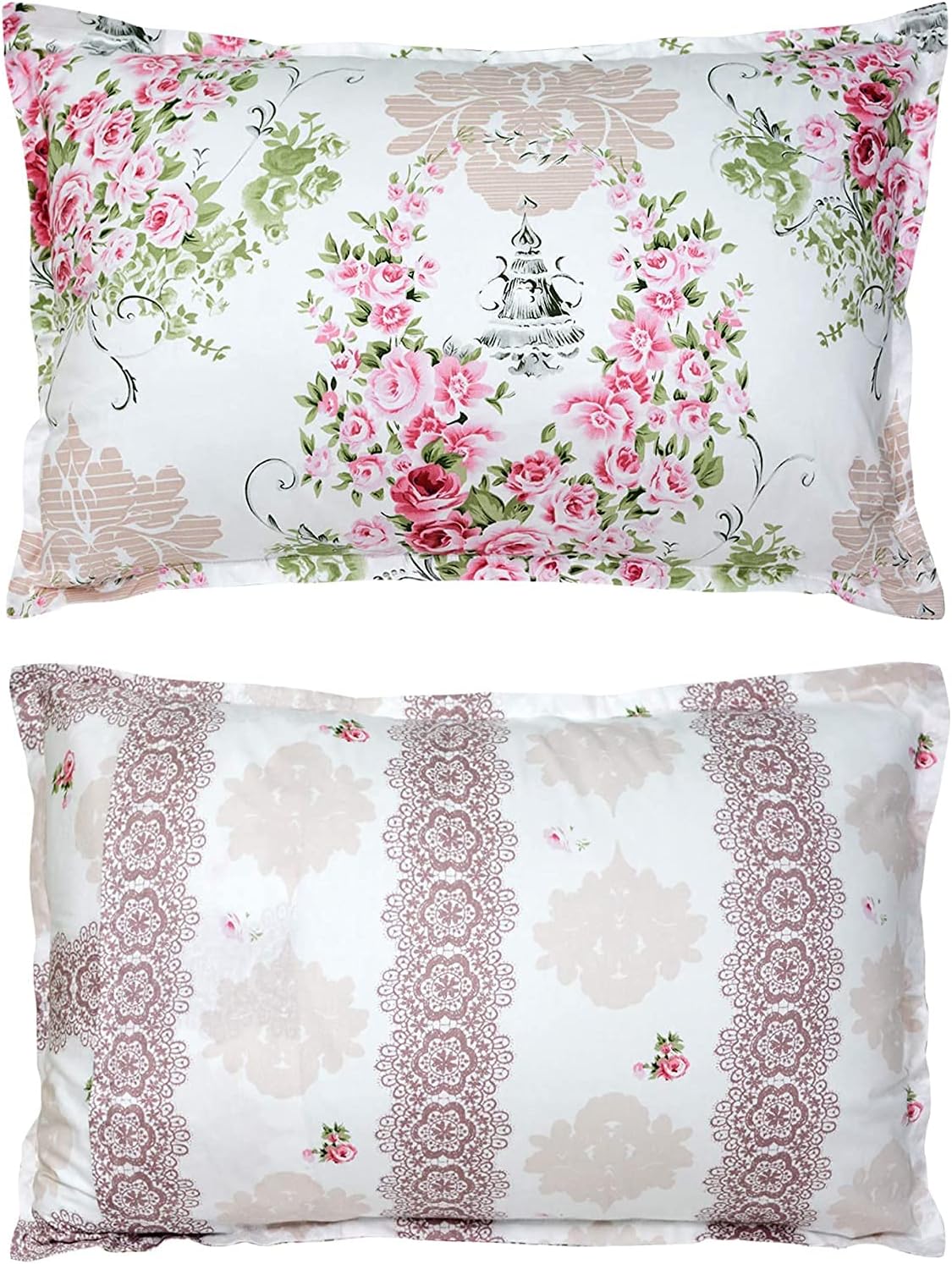 Usning Pink Duvet Cover Set Queen Floral Duvet Cover 3 Piece Set 100% Cotton Vintage Rose Bedding Set Soft and Breathable Comforter Cover with Zipper Closure and Corner Ties, Queen Size