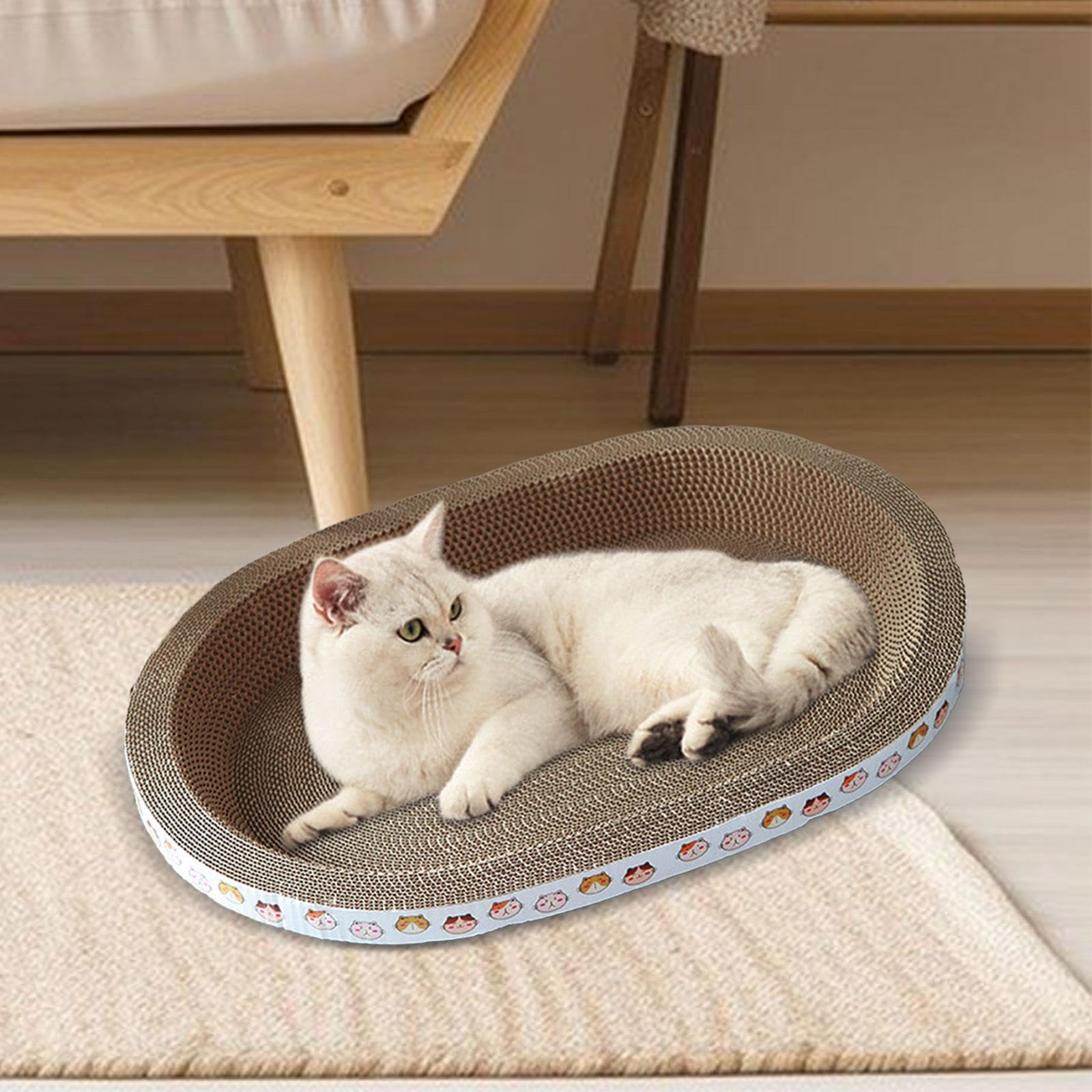 Fenteer Oval Cat Scratcher Pad & Bed - Extra Large Sisal Board With Ball Toy, 24"x16"x3.5"