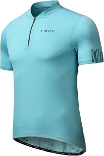 Santic Men's Cycling Jersey Short Sleeve Tops Pro Road Bike Shirt Full Zipper UPF 50+ MTB Jersey with Pockets