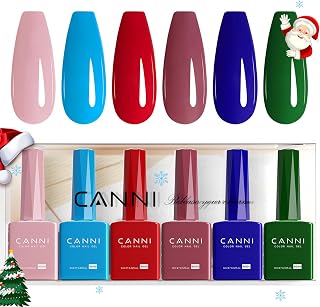 CANNI 6Pcs 9ml Gel Nail Polish Set- Pink Blue Red Deep Emerald Green Light Blue Gel Polish Kit Colors DIY at Home Salon Christmas New Year's Gifts for Girls