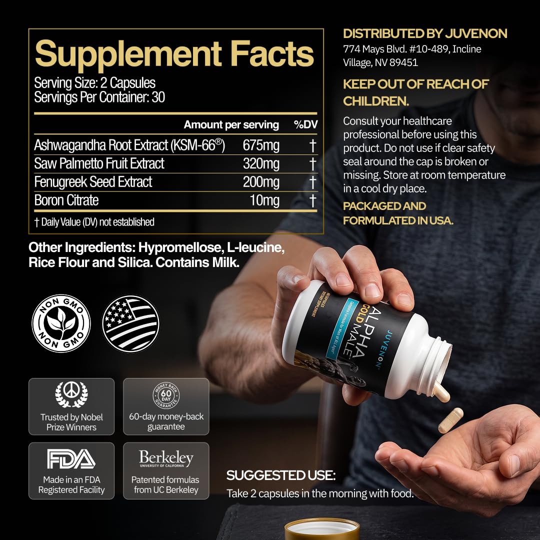 Juvenon Alpha Gold Male - Testosterone Booster for Men, Made in USA - Testosterone Supplement for Men - Test Booster for Male Stamina, Endurance, & Strength (60 Capsules) — Amazon image 3