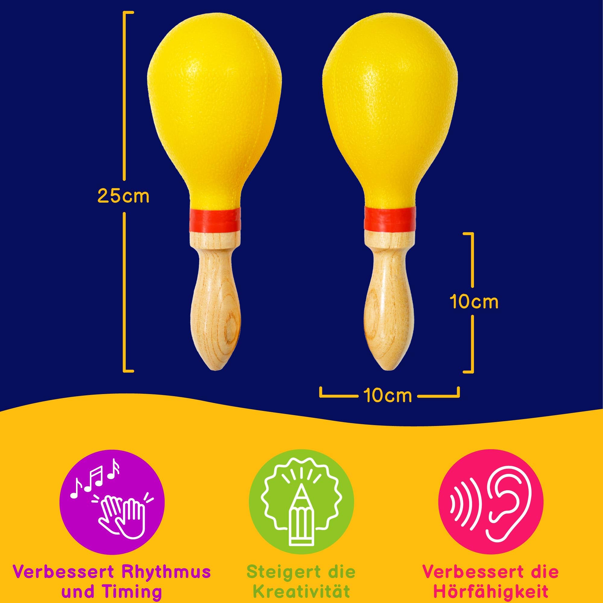 A-Star großes Maracas-Paar aus Kunststoff mit Holzgriff – 25 cm große Shaker-Rassel, Percussion-Rhythmusinstrument – Packung mit 10 Paaren