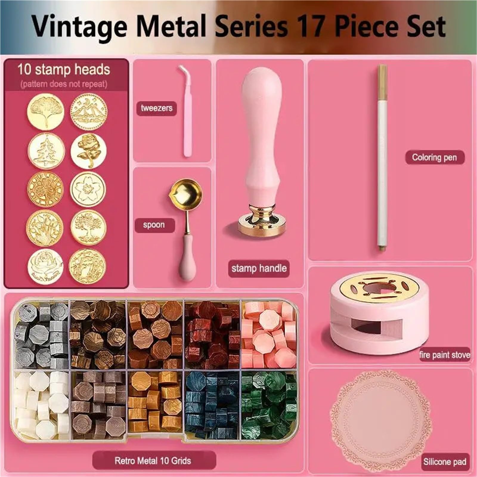 Sello De Cera Wax Seal Stamp Set | Lacquered Sealing Kit DIY Craft Supplies Scrapbooking Wedding Invitation Decorative(Set 11-25pcs)