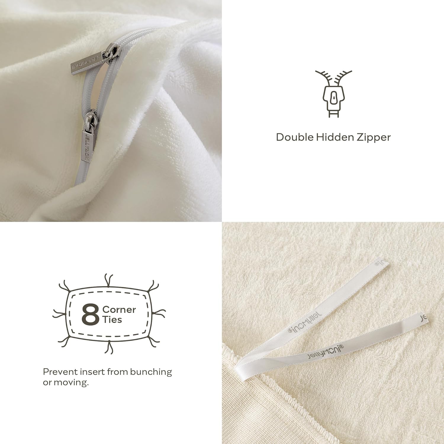 JELLYMONI Beige Velvet Duvet Cover Queen Size - 3 Piece Ultra Soft Plush Bedding Set, Luxury Fluffy Comforter Cover with Zipper Closure & 8 Corner Ties for Bedroom - Image 6