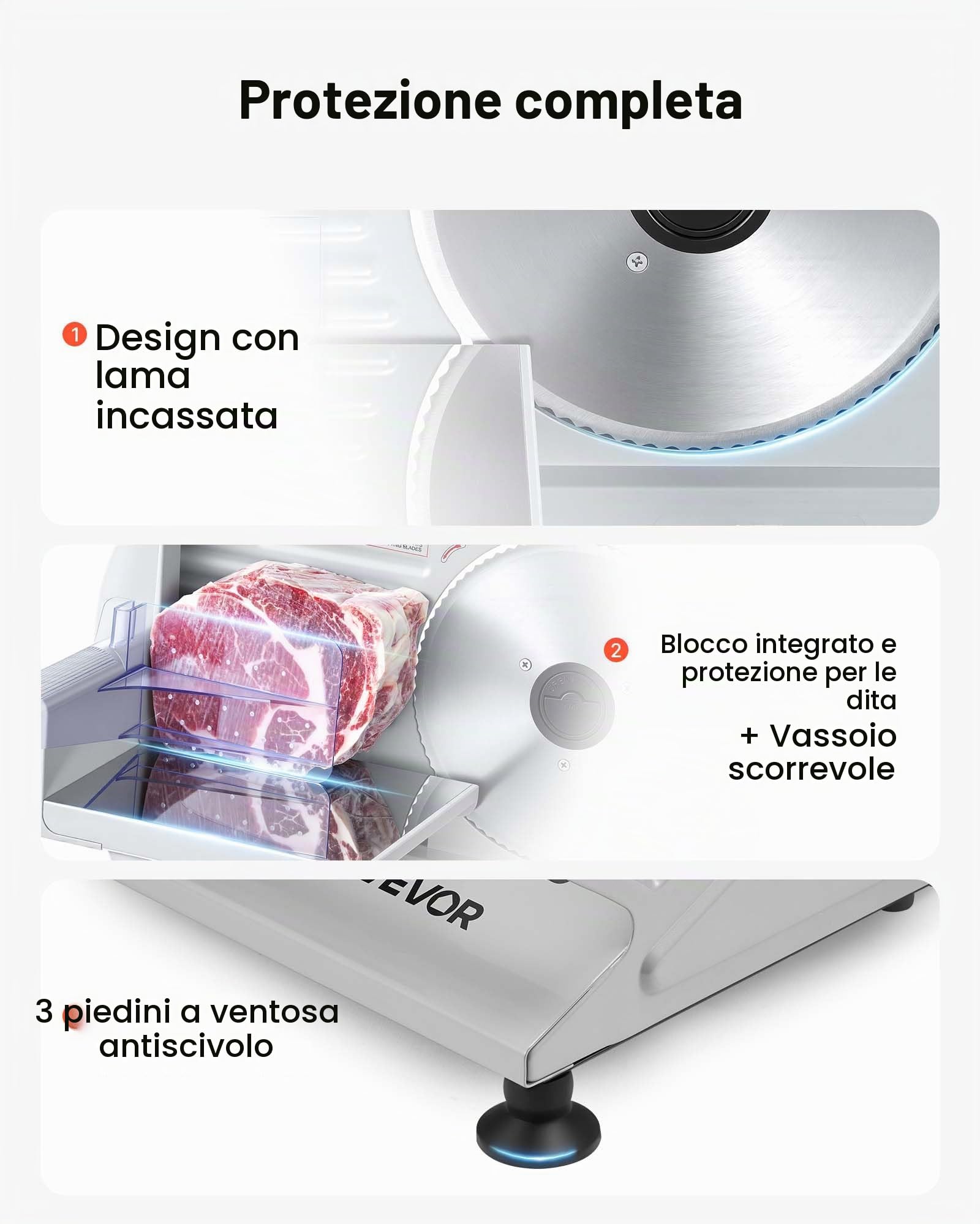 VEVOR Macchina Affettatrice per Carne, Affettatrice Elettrica 2 Lame SUS420 da 19 cm Spessore di Taglio 0-15 mm Multiuso per Carne Congelata Prosciutto Baguette Bistecca, Velocità 70-100 giri/min