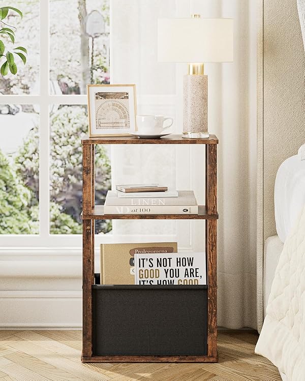 Apetaccat Narrow Side Table, 3 Tier End Table with Storage Bag, Narrow Night Stand for Small Spaces,Boho Bedside Table for Living Room, Bedroom, Rustic Brown by Apetaccat - Image 6