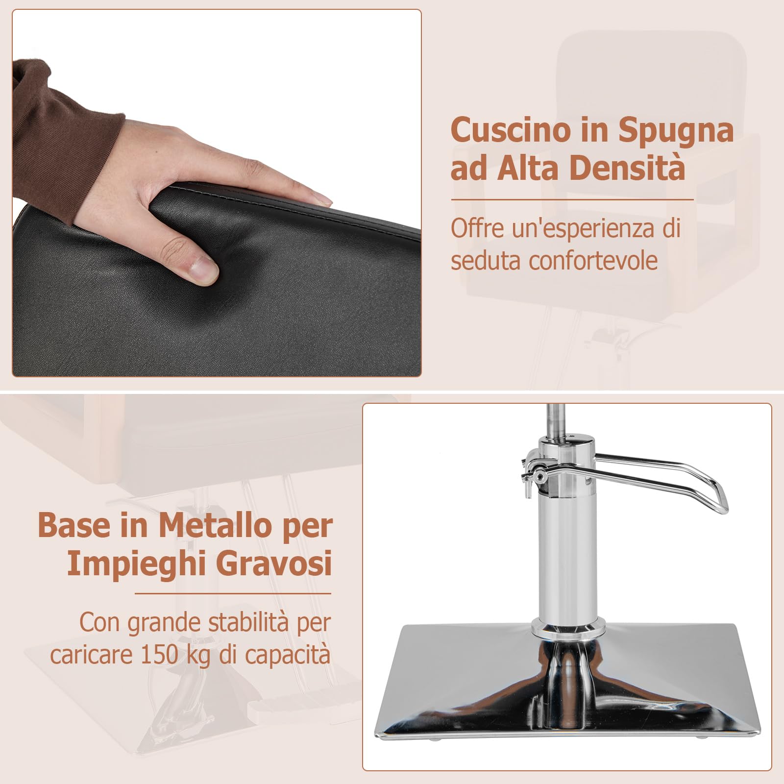 COSTWAY Poltrona da Barbiere, Sedia da Barbiere Girevole a 360°, Regolabile in Altezza 50-65 cm, con Braccioli in Legno Massello, Portata 250 kg