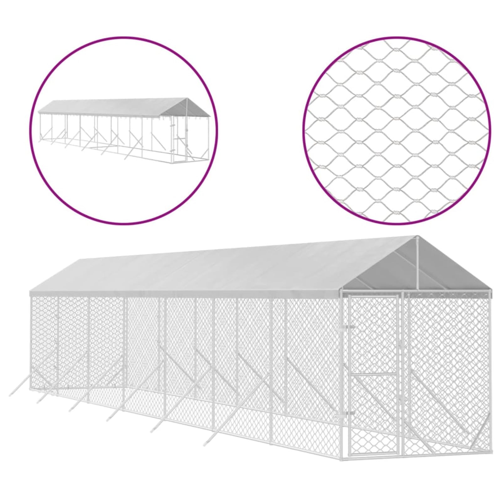 Klatka dla psa z dachem Kennel dla psa na zewnątrz ogrodzenie dla psa ocynkowana stalowa siatka kojec dla zwierząt z zamkiem drzwiowym-2 x 14 x 2,5 m