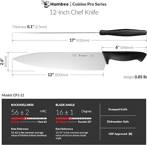 Miniatura 5 de Cuisine Pro Cuchillo de chef de 12 pulgadas - Hoja de espiga completa de acero inoxidable para uso profesional y personal - Mango ergonómico, agarre