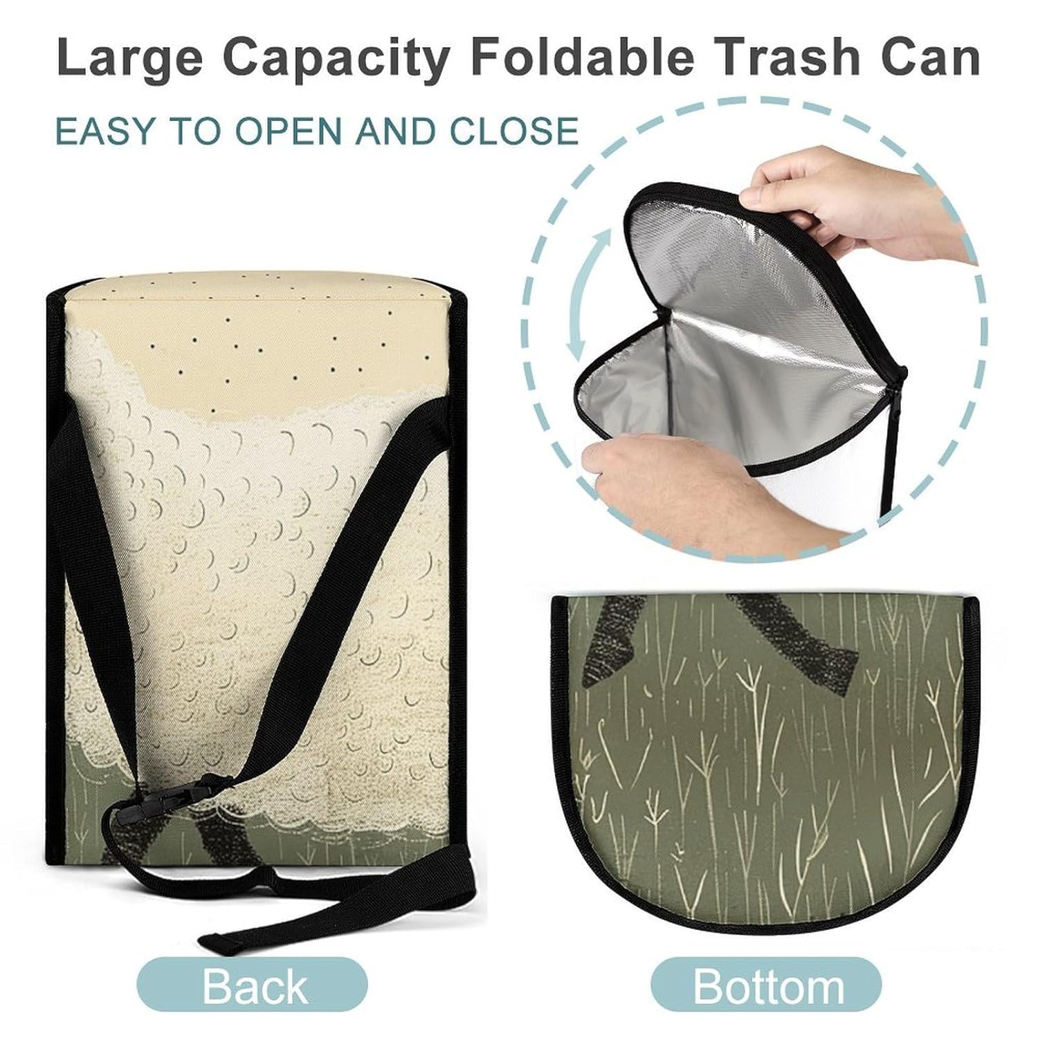 MUSM Leakproof Car Trash Can 2.5 Gallon, Durable Automotive Garbage Bag with Waterproof Liner, Hand Drawn Sheep Trash Bag for Car, Truck, RV & Bathroom