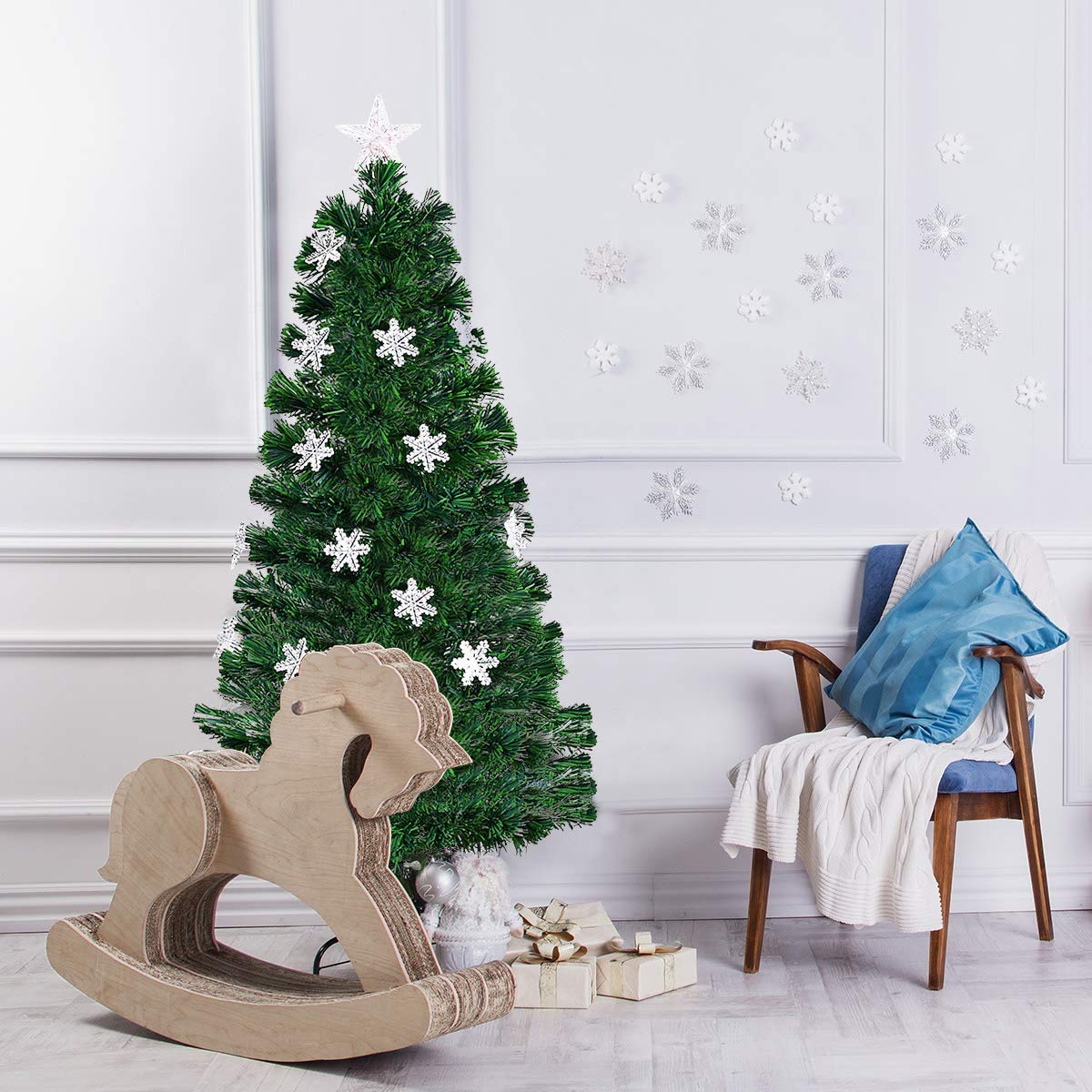 DREAMADE Albero di Natale, Artificiale Illuminato, Albero folto di Natale in PVC con Luce LED, Diverse Altezze (120CM)