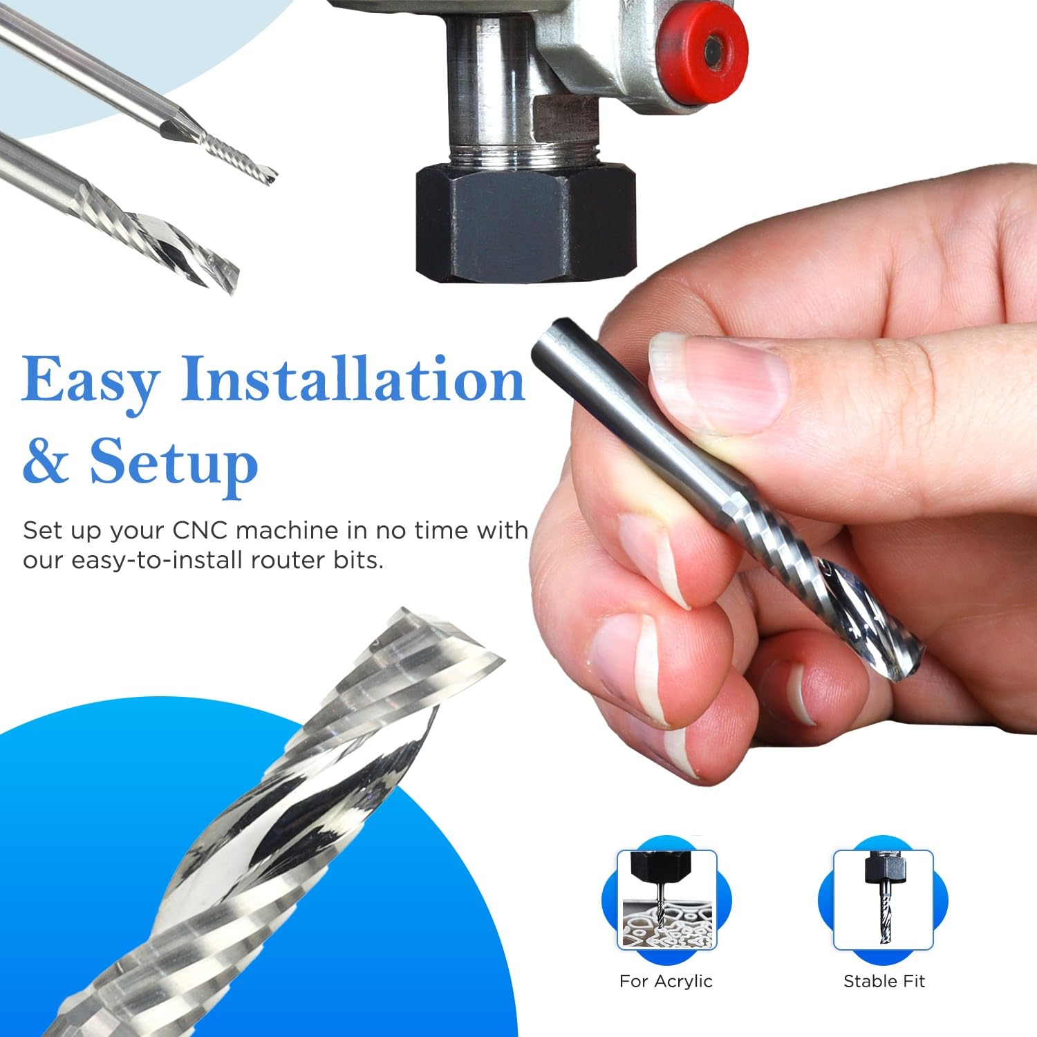 O-Flute CNC Router Endmill Bit Set for Acrylic, HDPE, ACM and Plastics - Includes 1/4", 1/8" [Premium], 1/16" O-Flute Bits - 100% Carbide, Precision Cutting, Ideal for Plastics - 1/4" & 1/8" Shanks