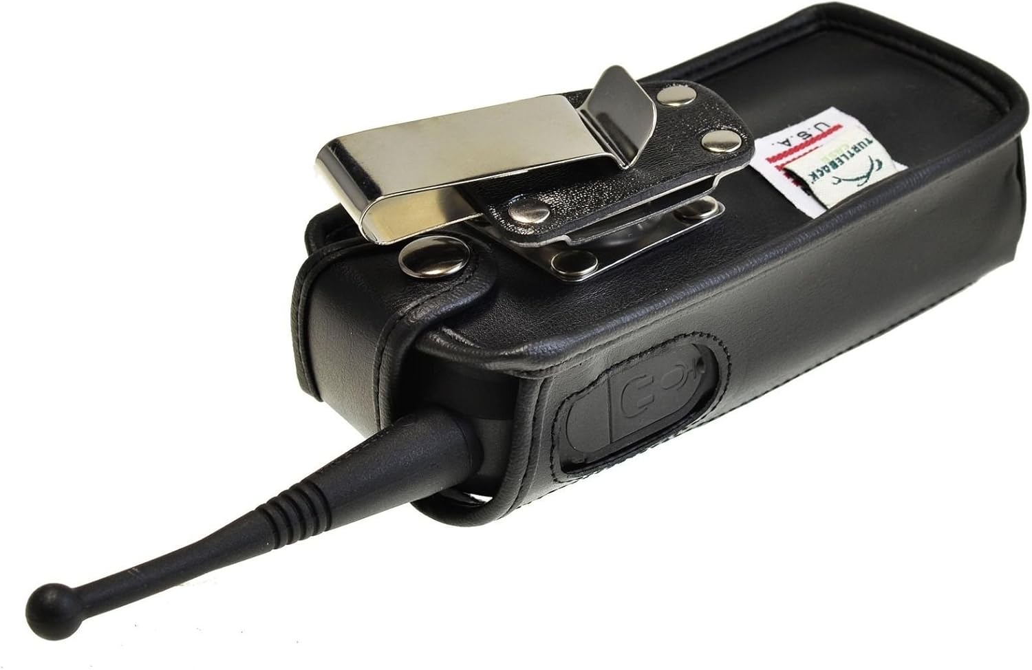 Turtleback Fitted Case Made for Motorola DTR 650 Phone Black Leather Rotating Removable Metal Belt Clip