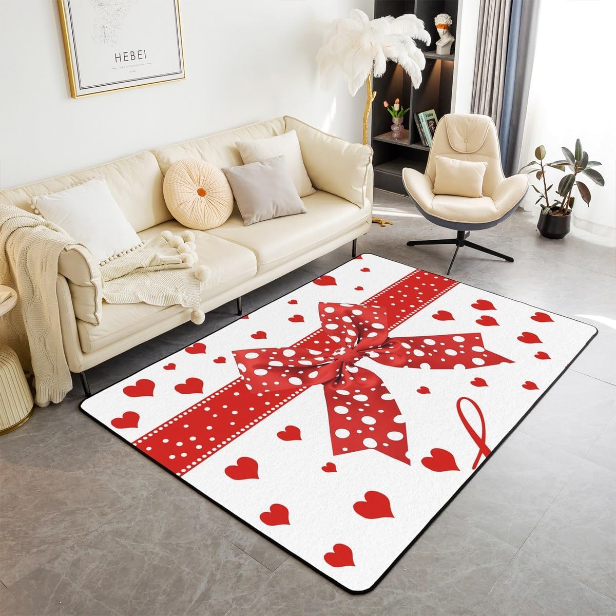 Girls Bow Area Rug 6'6" x 4'11",Kids Cute Bowknot Carpet for Girls Teens,Cartoon Polka Dots Bow Knot Indoor Floor Mat,Women Bow Tie Love Heart Room Decor