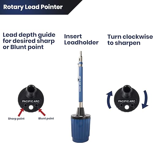 Miniatura 4 de Pacific Arc Puntero de plomo giratorio de mano con ajustes afilados y romos y limpiador de plomo, azul