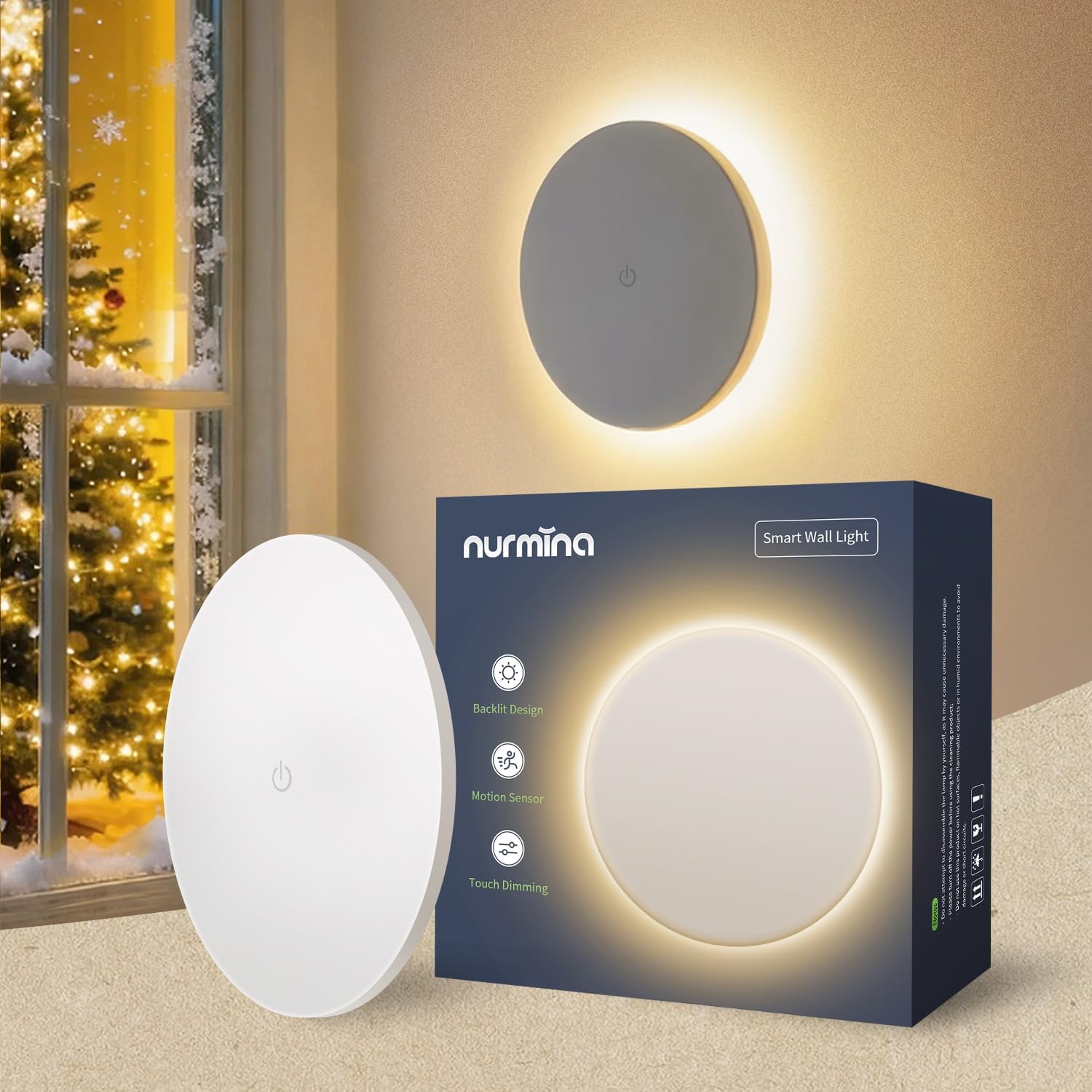 Indoor Backlit Wall Sconce, Dusk to Dawn Motion Sensor Wireless Adjustable Brightness 2000mAh Rechargeable Night Light, White