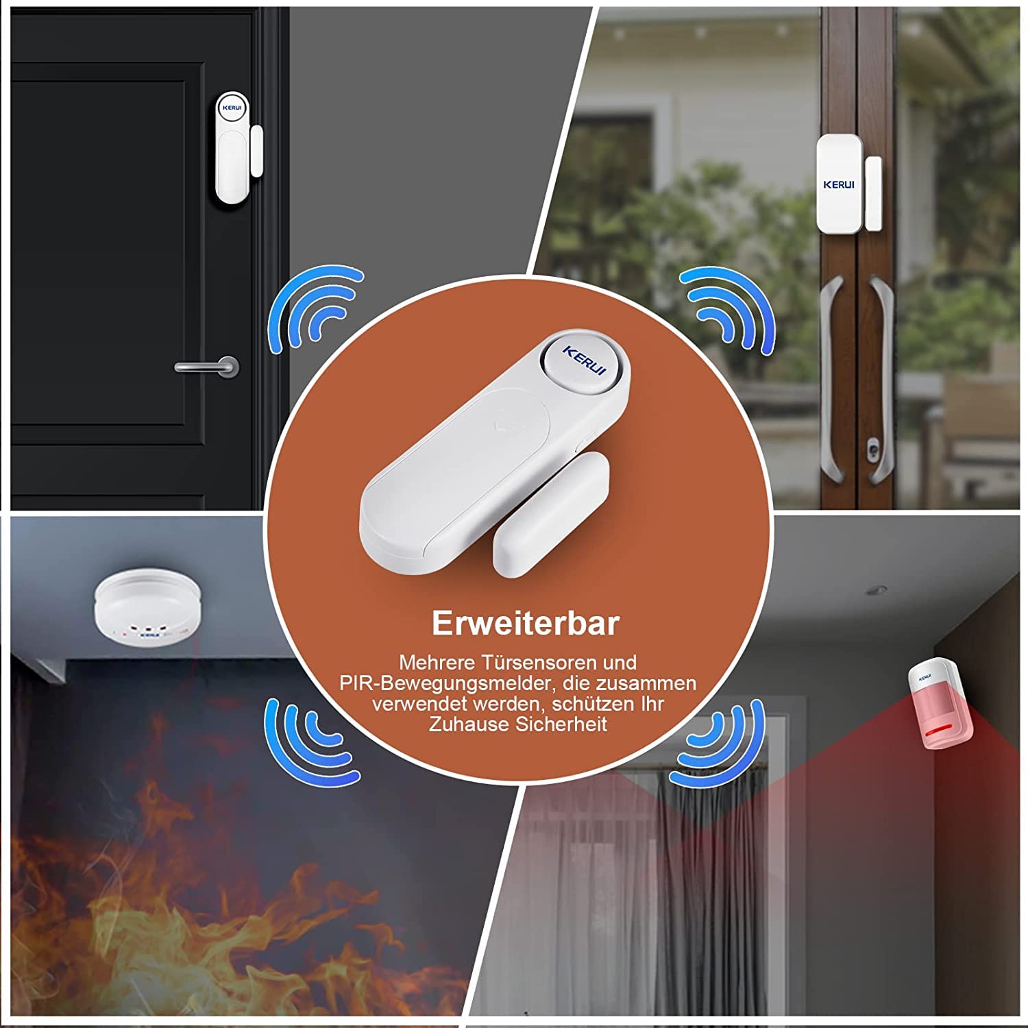 Alarm okienny, alarm drzwiowy z 4 pilotami zdalnego sterowania, bezprzewodowy system alarmowy Home Security, czujnik magnetyczny 120 dB, 3 tryby pracy, czujnik styku okiennego, alarm antywłamaniowy,